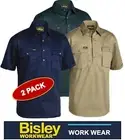BISLEY WORKWEAR - 2PACK - COTTON DRILL CLOSED FRONT SHORT SLEEVE SHIRT -BSC1433