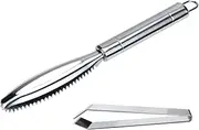 2 Piece Fish Scaler Remover with Bone Pliers/Tweezers,304 Stainless Steel Sawtooth Easily Remove Fish Scales-Cleaning Brush Scraper Descaler deboner Tool,fish scale knife fast cleaner kit