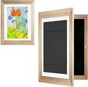 2Pcs Kids Art Frame A4 Front Opening Photo Frames with Stand Wooden Kids Artwork Display Frame for 100 Pictures Horizontal and Vertical Picture Display for Crafts(brown)
