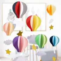 在飛比找momo購物網優惠-【橘魔法】（混色8個一組）嬰兒房溫馨熱氣球雲朵立體掛飾(裝飾
