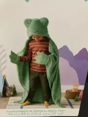 cute green FROG HOODED BLANKET w/ Built In Hand Mitts 40" X 50" pillowfort plush