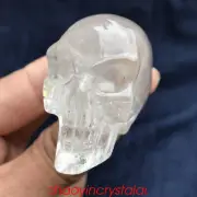 0.24LB Natural Clear Quartz Aliens Skull Quartz Crystal Hand Carved Reiki XK599
