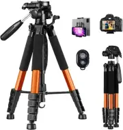 Camera Tripod for Canon Nikon, 190cm Lightweight DSLR Tripod（Black） (Orange)