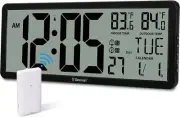 14.3" Large Atomic Clock with Indoor Outdoor Temperature, Digital Wall Clock ...