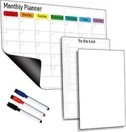 ZazzyKid Magnetic Dry Erase Planner for Fridge: Pack of 3-14.6” x 11.6” Magnetic Monthly Calendar with Markers+ 7.3” x 11.6” to Do List Pad & Fridge Whiteboard