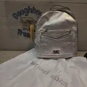 Michael Kors Jessa Silver Glossy Leather Backpack Crossbody + Dust Bag NEW NWT