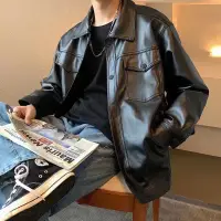 在飛比找蝦皮商城精選優惠-港風潮流薄款寬鬆皮衣男 M-2XL國潮vibe機車皮衣外套 