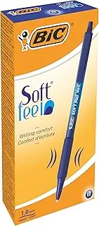 BIC Soft Feel Blue Retractable Ballpoint Pens, Medium Point (1.0mm), 12-Count Pack, Blue Pens With Soft-Touch Comfort Grip