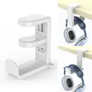 EURPMASK Choose the color of europe PC Gaming Headset Headphone Hook Holder Hanger Mount, Stand with Adjustable & Rotating Arm Clamp,Under Desk Design,Universal Fit,Built in CableClip Organizer White