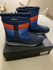 NWB MERRELL ALPINE PUFFER Kids Boys Waterproof Navy/Orange Boot 7 Big Kid Youth