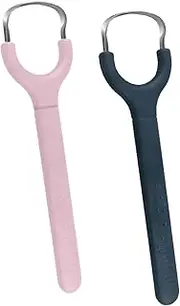 ZEXIJOW Y-shaped tongue scraper (2 pieces), tongue scraper healing from bad breath (medical quality), 304 tongue scraper stainless steel for oral hygiene, metal tongue scraper (blue pink)
