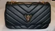 Valentino Orlandi Black Quilted Handbag with Gold Chain Strap Stitch Clutch NEW