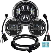 AlyoNed 7 inch Motorcycle LED Headlight 4.5" Fog Passing Lights DOT Kit Compatible with Harley Davidson Fat Boy Street Glide Heritage Softail Road King Switchback Electra Glide Ultra Classic Black