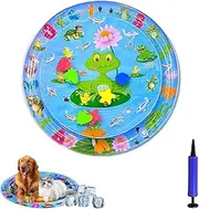 Ocean Breeze Splashland, Cat Water Mat with Fish Anti-Scratch, with Manual air Pump, Rapid Cooling for Both Indoor Outdoor in Summer (Purple Frogs)