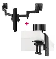 Atdec AWMS-2-4640 Dual Monitor Swing Arms on 400mm Post / 12kg (26.5lb) Flat Screen, 10kg (22lb) Curved Screen + Heavy-Duty FClamp Desk Fixing, Black AWMS-2-4640-H-B