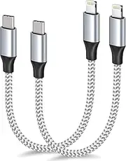 1ft USB C to Lightning Cable Short, 2 Pack PD USB C iPhone Charger Cable MFi Certified, 12 inch Fast Charging Type C to Lightning Cord Nylon Braided for iPhone 14/13/12/11Pro/X/XR/XS/8/7/6s/Plus/iPad