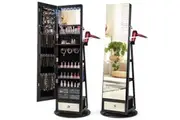 Giantex Lockable Jewelry Cabinet 360 Swivel Storage Organizer w/Full Length Mirror Black
