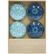 4pc LVD Mandala Large Glass 13.5cm Fridge Magnet/Magnetic Decorative Round Set