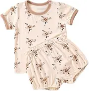 [Generic] Charming Baby Girls' Floral Summer Two-Piece Shorts Set - Stylish and Comfortable Fashion, Suitable for Summer/Spring