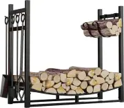 Firewood Holder Fireplace Log Rack Wood Storage with 4 Tools Christmas Winter