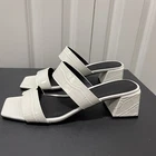 Sigerson Morrison Elda Croc-Embossed Block-Heel White Sandals IT40/US 9.5-10