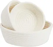 Woven Storage Baskets - 3-Pack Cotton Rope Baskets Decorative Hampers Collapsible Rope Storage Bins for Toys Towels Blankets Nursery Kids Room 3 Sizes White