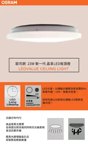 (格林)【OSRAM】歐司朗 23W 新一代 晶享LED吸頂燈(三種色光) (8折)