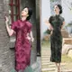老上海復古中國風牛奶絲植絨長款短袖旗袍2024春夏中老年旗袍