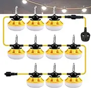 【Industrial Grade】 100FT Construction String Lights LED String Work Lights with Climbing Hook,100W Mains Powered Security Lights for Garden, Backyard, Garages ,Construction Sites, Renovation