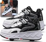 [AMMFIT] New Kids Roller Skates Shoes Winter Warmth Sneakers for Girls Boys Double-Row Wheels Shoe Technical Skateboarding Shoes,Black-5.5BigKid