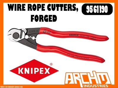 KNIPEX 9561190 - WIRE ROPE CUTTERS, FORGED - 190MM - BOLTED JOINT OPENING SPRING