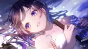 Anime girls long hair purple eyes brunette smiling Playmat Game Mat Desk