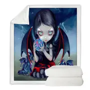 Dark Art Gothic Dragon Fairy and Dark Dragonling Throw Blanket