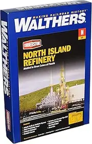 Walthers Cornerstone N Scale Model North Island Oil Refinery Kit, 8-1/16 x 5" 20.5 x 12.7cm, (933-3219)
