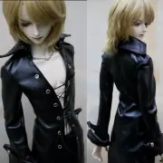 Super Long Black PU Leather Coat for BJD 1/4 MSD 1/3 SD17 Uncle Doll Clothes