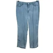 NYDJ Womens Pants Pinstripe Relaxed Straight Lift Tuck Light Blue Size 12