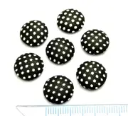 50 Black with White Polka Dots Flatback Fabric Covered Round Buttons 12mm Caboch