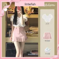 在飛比找蝦皮商城精選優惠-【Littlefish】粉色 牛仔裙 女生 夏季 韓版ins