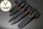 Handmade Forged 5 Piece Carbon Steel Chef Knife Set with Leather Sheath Gift