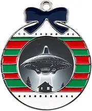 [FZMVSQH] Christmas Charms Alien Spaceship UFOprinted Christmas Pendants Christmas Tree Charms Alloy Pendant Christmas Pendant Necklace Halloween Valentine Gift, Circular, Zinc