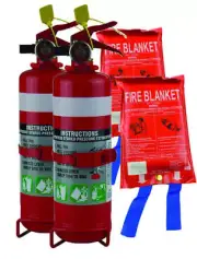 Twin Pack 1KG Dry Chemical ABE Fire Extinguisher with HD Metal Bracket + Fire Bl