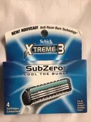 2005 Schick Xtreme 3 Sub Zero Cool The Burn, Refill Razor Cartridges,4 Pack New