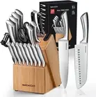 RAXCO 18 Pcs Knife Set - Steak Knife Set with Block and Sharpener
