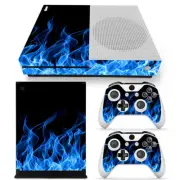 For Xbox One S Console & 2 Controllers Blue Flame Vinyl Skin Decal