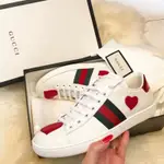 二手正品 GUCCI ACE系列 HEART-DETAIL 愛心 綠紅織帶 小白鞋 女鞋