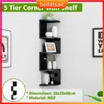 CORNER SHELF 5 TIER BOOKSHELF STORAGE RACK WALL MOUNT BOOKCA