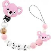 Panny & Mody Personalised Dummy Clip with Baby Name, Customisable Baby Soother Chain fro Bbay Bosys - Koala Pink