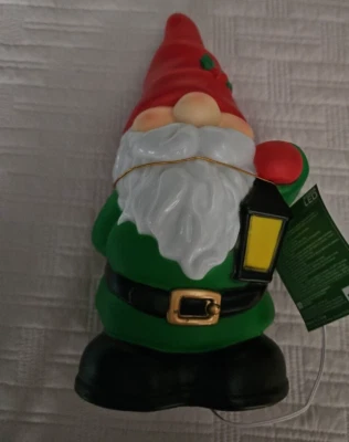 BLOW MOLD Christmas Holiday Time 11” Table Top Gnome Lights Up