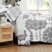 [Southshore Fine Living, Inc.] Oversized King Sized Comforter Bedding Set, Down Alternative Boho Bedspread, Paisley Floral Print Comforter, California/King with 2 Matching Shams, Grey on White