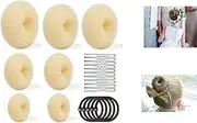 7-Piece Donut Bun Maker Set with 5 Elastic Bands and 20 Hair Pins - Create Beautiful Hair Ring Style Buns - Beige
